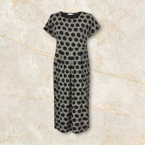 Masai’s Olnia Black and Tan Polka Dot Midi Dress-Medium